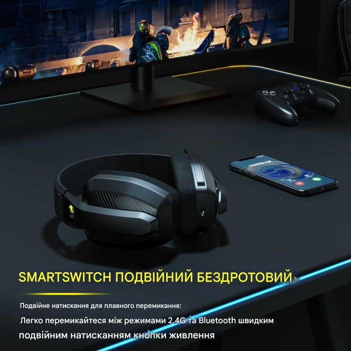 BINNUNE BW06 — бездротова гарнітура 2.4 ГГц + Bluetooth для PS5/PS4/PC