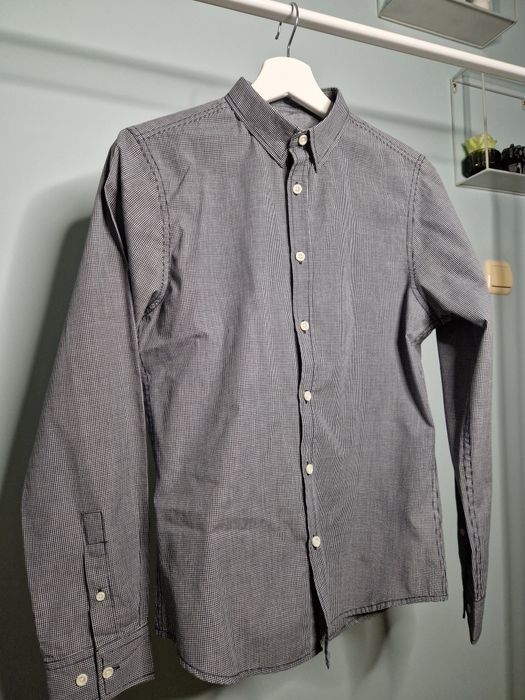 Szara koszula elegancka męska w kratę slim fit SMOG New Yorker