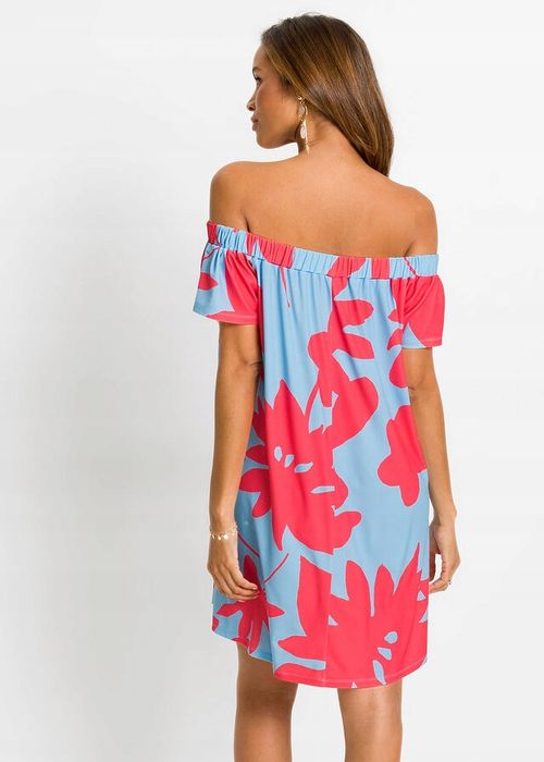 Luźna sukienka carmen z nadrukiem r.36/38