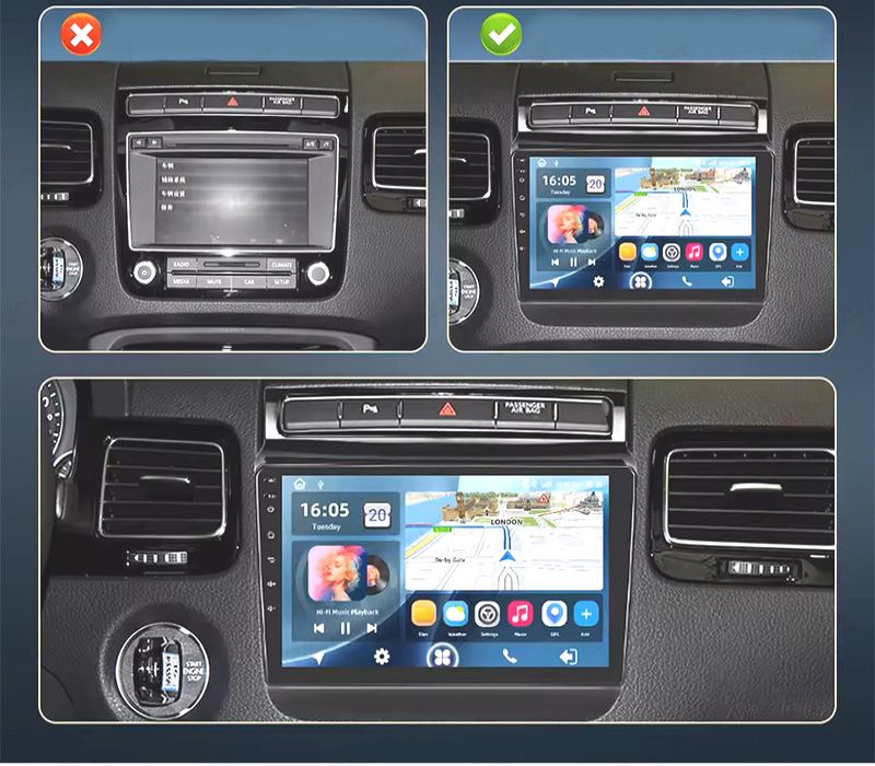 RÁDIO GPS 9'' ANDROID 13 VOLKSWAGEN TOUAREG 11-17 2 DIN 4GB+64GB