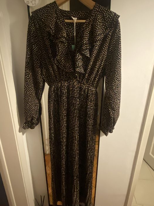 Vestido comprido preto, branco e rosa - Vintage Bazaar