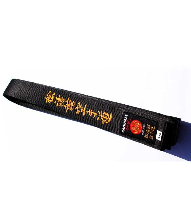 Oryginalny satynowy czarny pas Karate Do Shotokan 320 / 6,5 nowy gruby black belt satin kamikaze