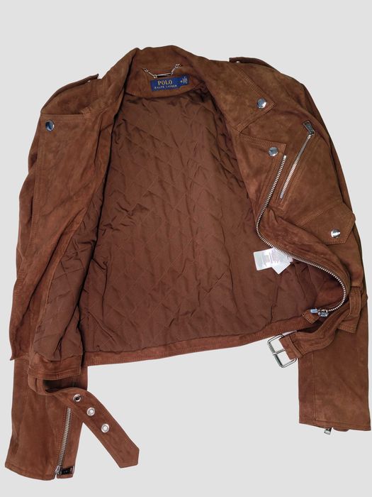 Polo Ralph Lauren Brown Goat Suede Biker Leather Jacket | Designer Outerwear