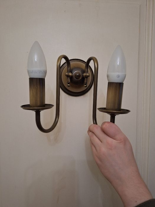 Kinkiet, kolor mosiądz, dwuramienny, świeca