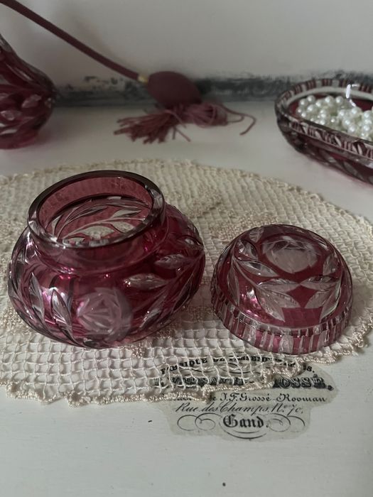 Przedwojenny niemiecki Art Deco kryształowy zestaw toaletowy unikat