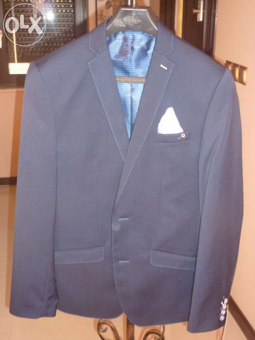 garnitur slim granatowy nowy promocja rabat 10%