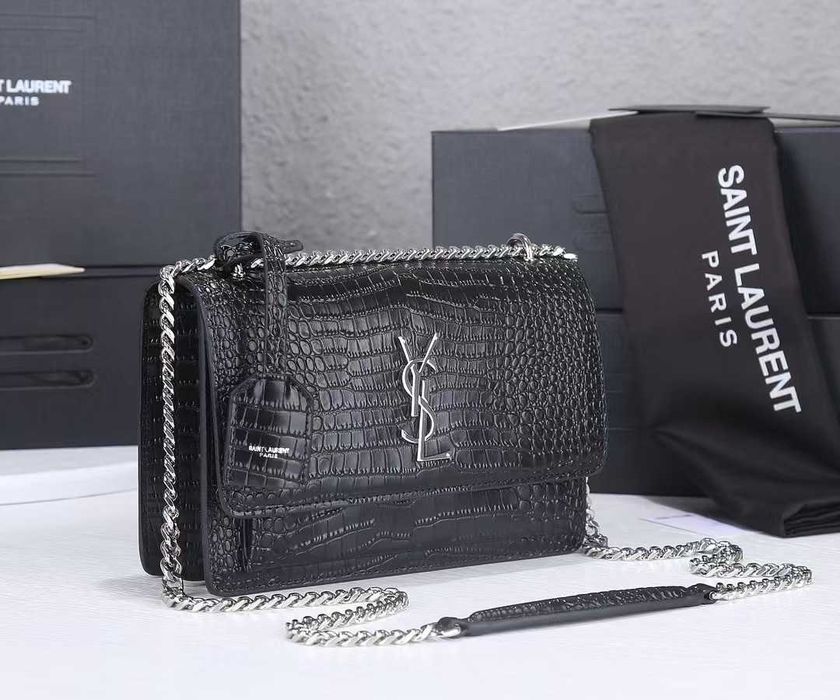 Łańcuszek z logo SAINT LAURENT z wytłoczonym wzorem krokodyla