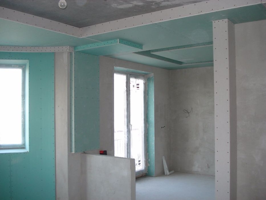 потолки, стены ,перегородки .Монтаж гипсокартона,шпаклевка.Цены.