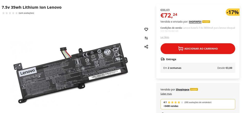 Lenovo 5B10M86149 7.5V | 35Wh | 2 Cells64738816869633123