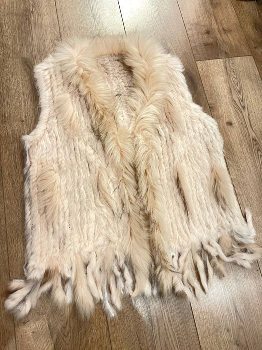 Натуральне хутро жилет бохо бежевий рожевий мех