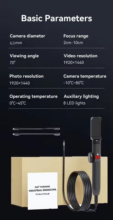 Поворотный эндоскоп 6 мм 1080P для телефона Android iOS 360°