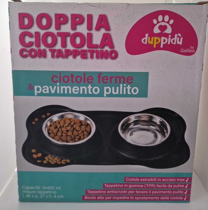 Podwójna Miska dla Psa Kota Metalowa + Mata 2x400ml