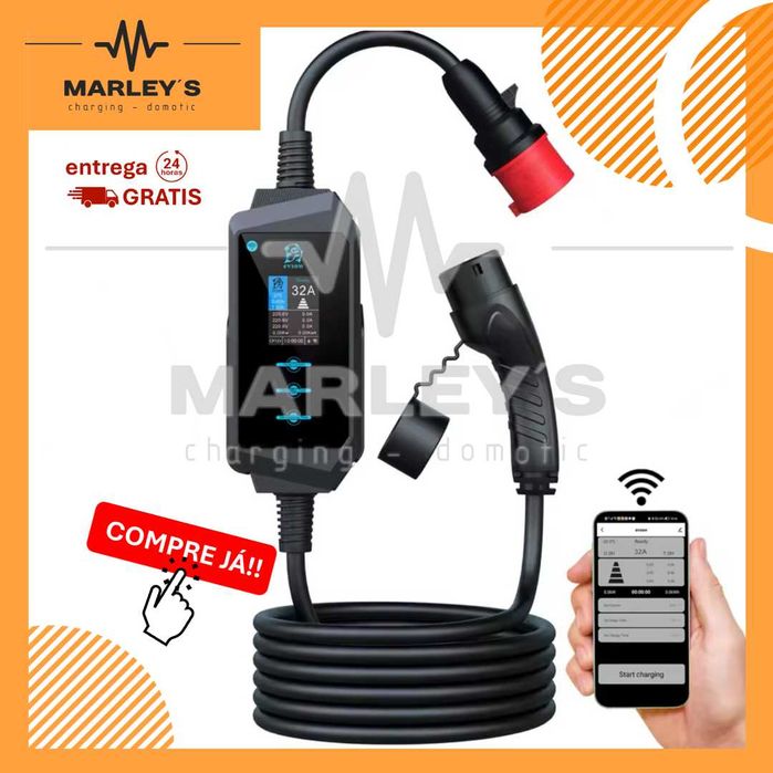 Carregador Portátil 22 kw - 32A - Trifasico c/APP -Eletricos/ Hibridos
