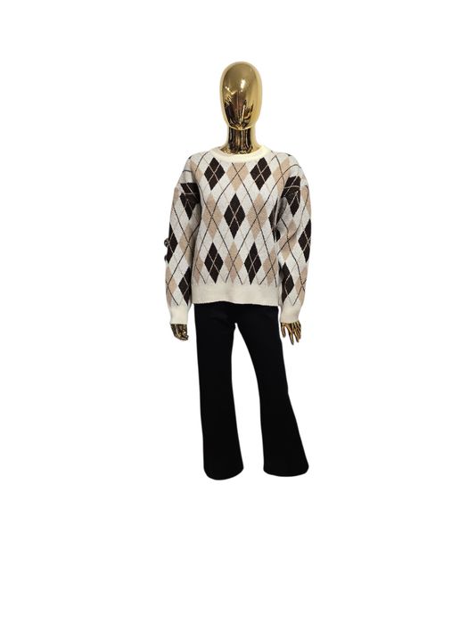 Sweter damski COZY ARGYLE kremowy w romby rozmiar uniwersalny Moocci