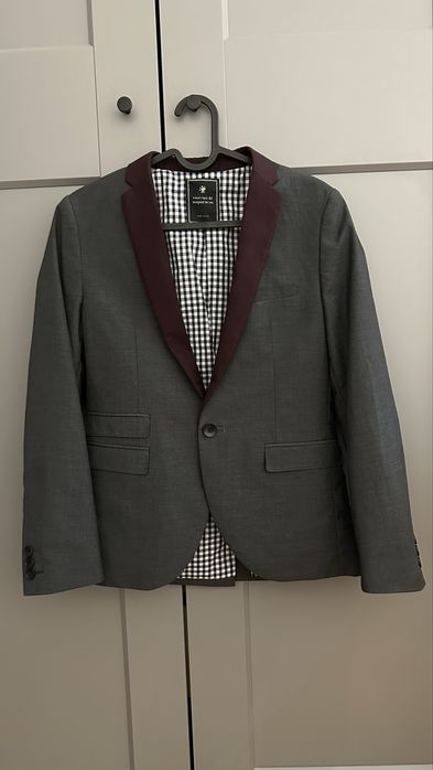 Next marynarka szara z dodatkiem bordowym 152 12 lat elegancka
