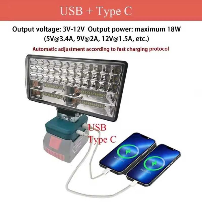 Lampa LED 11800 lm na akumulator Bosch 18V BAT618 USB USB-C 35W