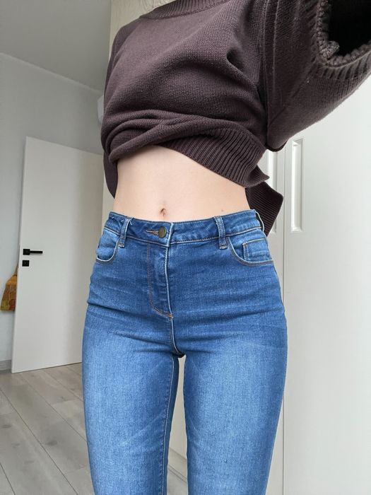 Джинсы стрейч синие клеш высокая средняя талия 38 36 flared bootcut