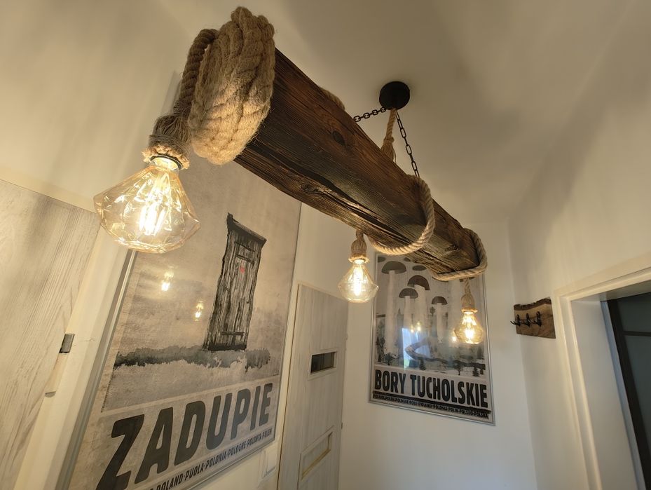 Lampa sznur jutowy 3xe27 belka rustykalna loft handmade klosze