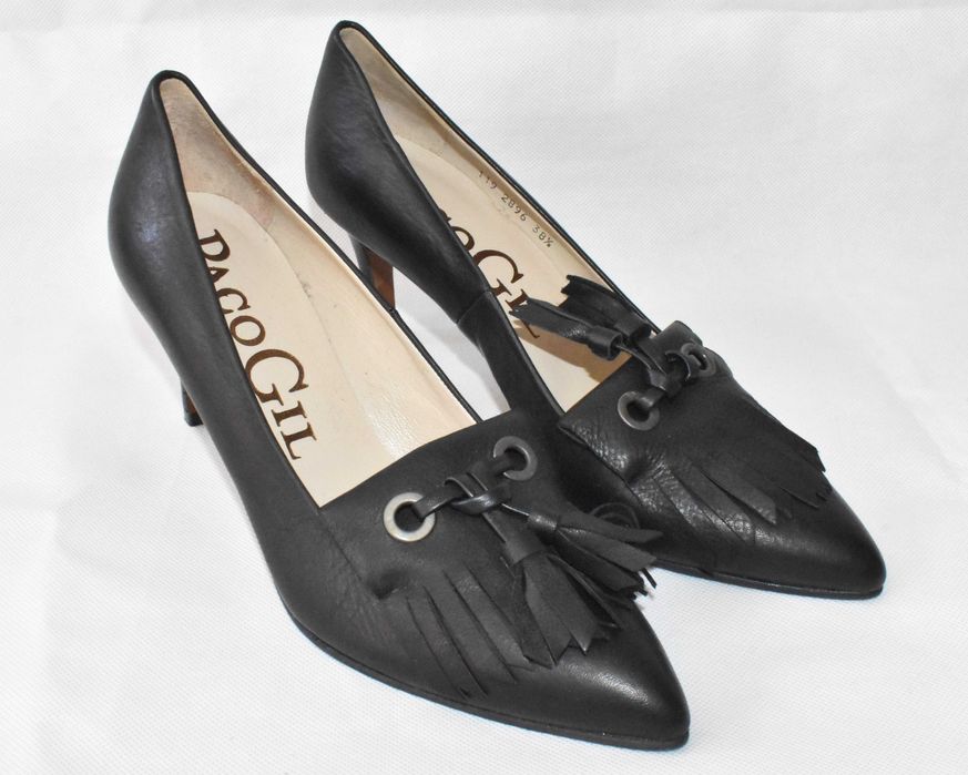 PacoGil szpilki skórzane czarne 38,5 eleganckie 7,5cm