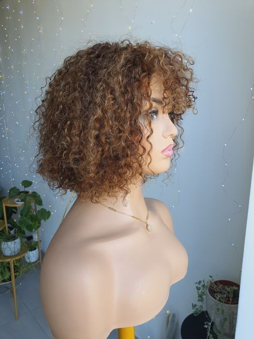 Peruka z włosów naturalnych loki loczki afroloki brąz blond