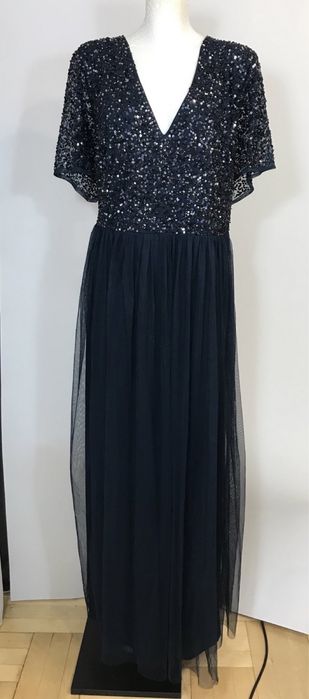 Zjawiskowa granatowa suknia cekinowo-tiulowaz Plus Size 56