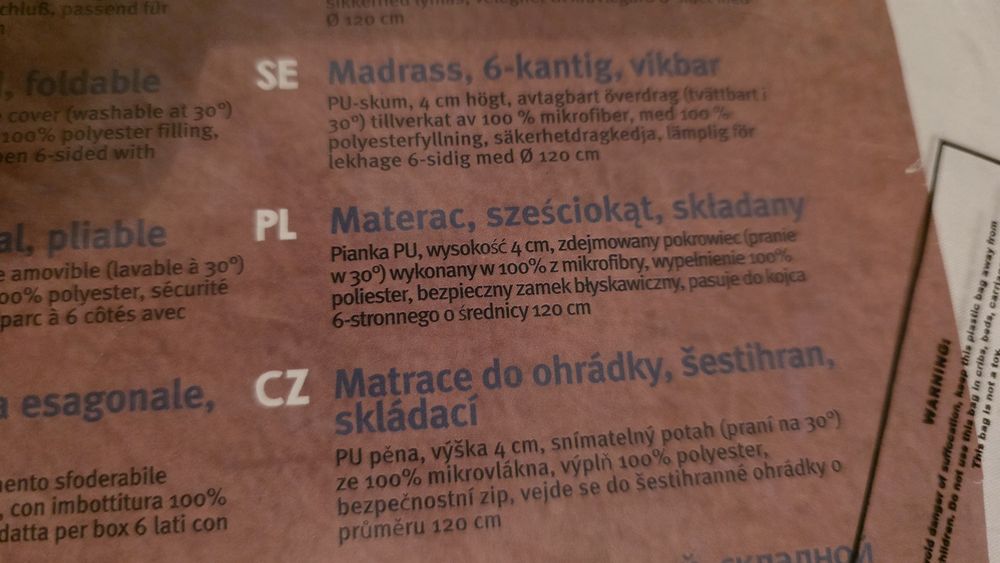 Materac sześciokąt składany