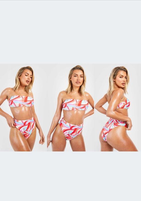 Kolorowe bikini z wysokim stanem Boohoo roz. M
