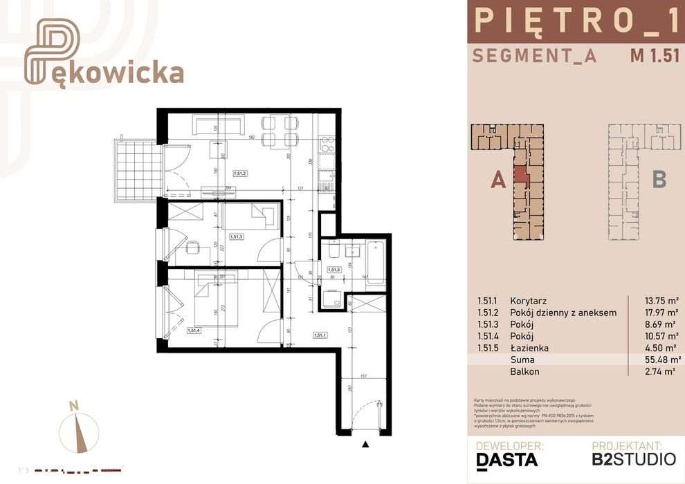 3-pokojowe mieszkanie 55m2 + balkon Bezpośrednio