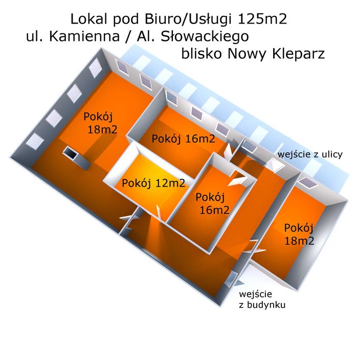 Lokal 125m2 pod Biuro/Usługi/Gabinety al. Słowackiego Nowy Kleparz