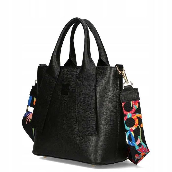 EGO Polska Klasyczna Torebka Damska Shopper Na Ramię Czarna Skórzana