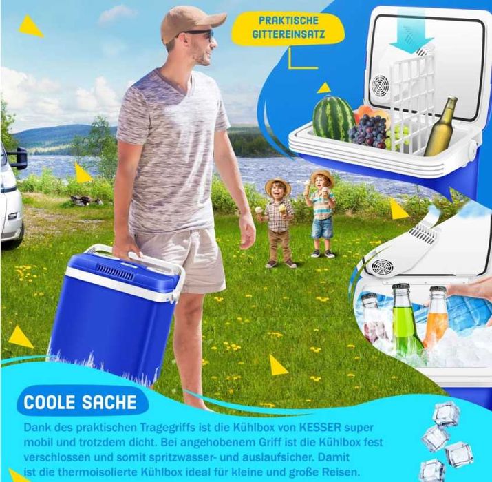 Chłodziarka termoelektryczna KESSER 12V, wtyczka 230V, minilodówka,