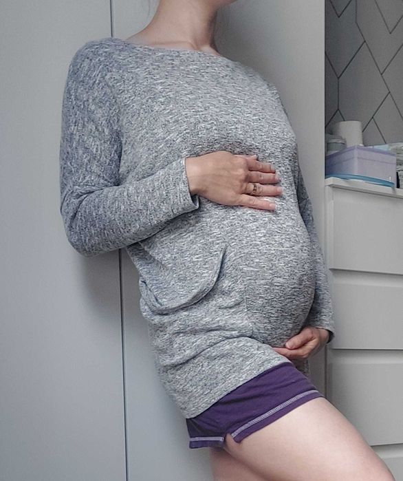 Szara tunika ciążowa z kieszeniami