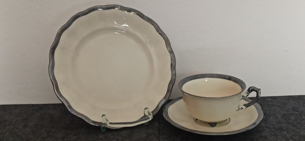 Porcelana Śląska Koenigszelt TRIO Charlotte zdobione Srebrem