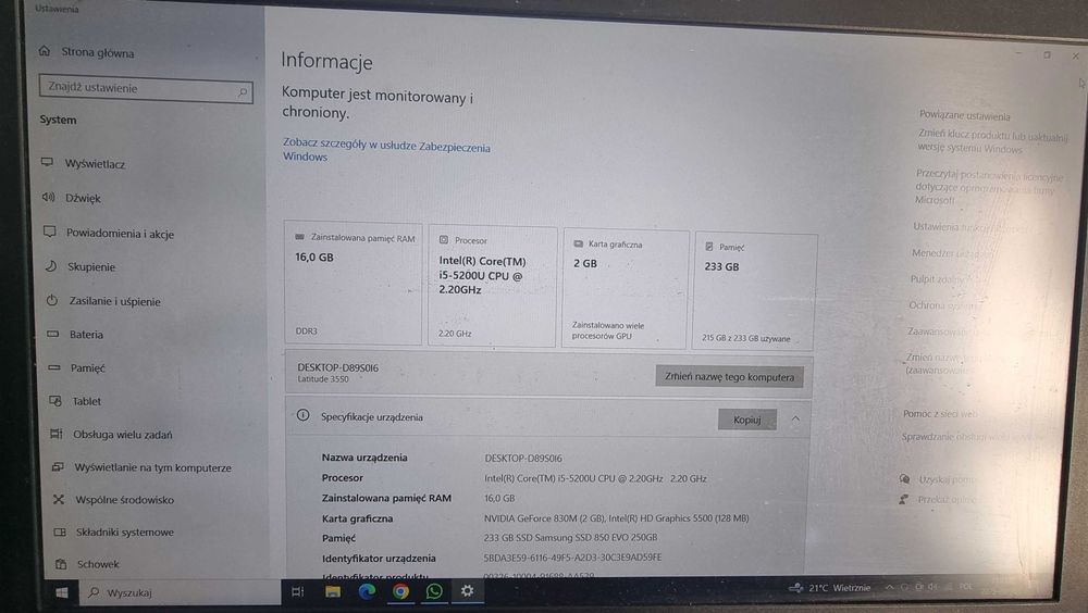 Laptop 15,6" Dell Latitude 3550 i5-5200U/16GB/250GB SSD