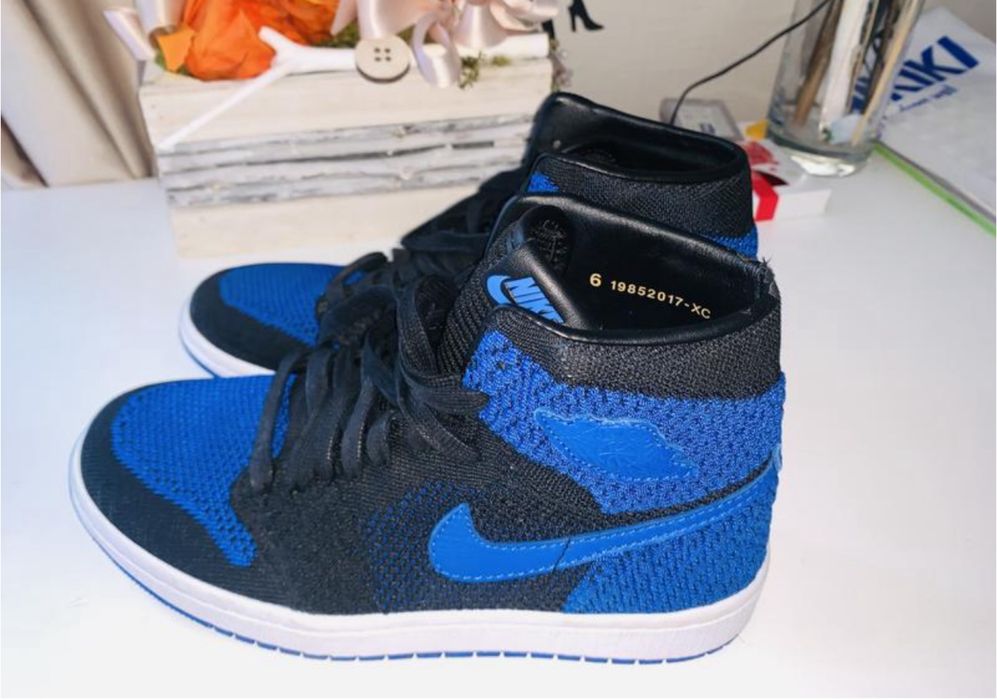 Лімітовані Кросівки вінтажні  Air Jordan 1 Retro High Og Flyknit Black/Blue