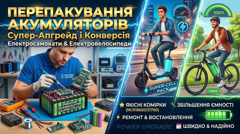 Перепайка аккумуляторов(электросамокатов, электровелосипедов)