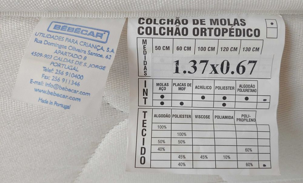 COLCHÃO TRAMA BÉBÉCAR - 137 cm x 67 cm