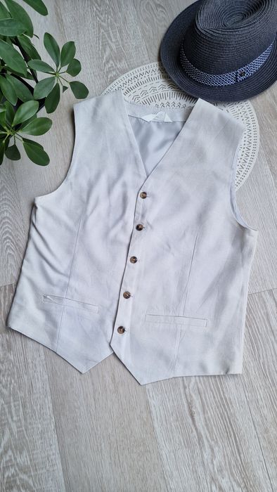 Jasna kamizelka elegancka chłopięca h&m 170 bawełna len