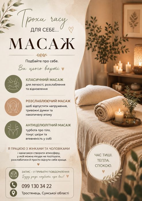 Масаж. Тростянець Сумська область 
 масл