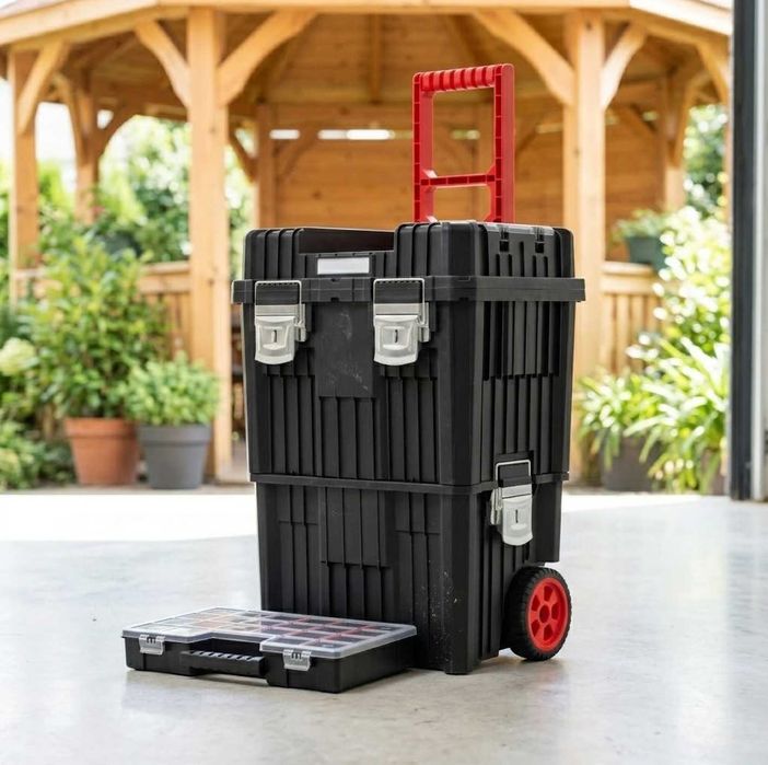 Skrzynka Narzędziowa Na Kółkach 3w1 Metalowe Klamry + GRATIS Organizer