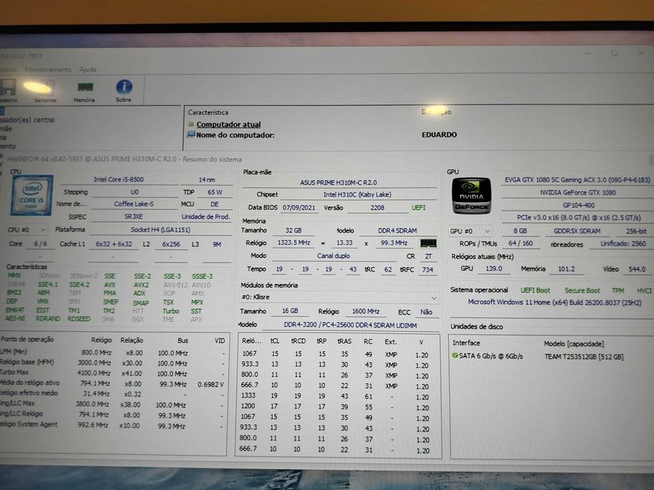 i5-8500 + GTX 1080 + 32GB DDR4 + 512 GB