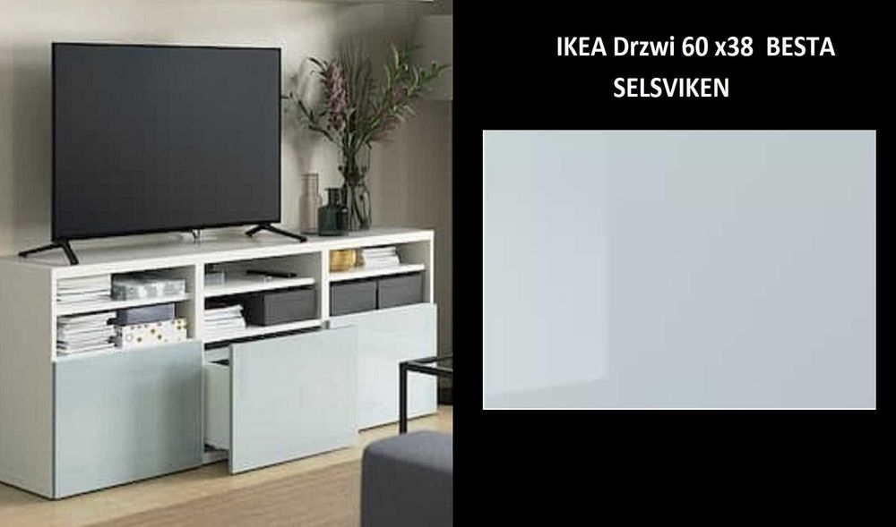IKEA-SELSVIKEN-Drzwi  NOWE do BESTA front-szuflady-polysk-jasnoszaro-niebieski-60x38  8 szt.