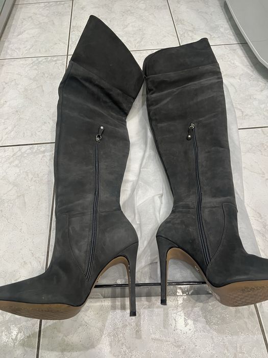 Kozaki skórzane Kazar za kolano roz. 39 szare.