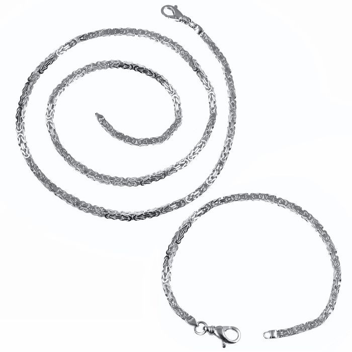 Elegancki srebrny komplet bransoleta łańcuch królewski 3mm bizantyjski srebro 925 21 cm / 55 cm BIZ070K_21_55