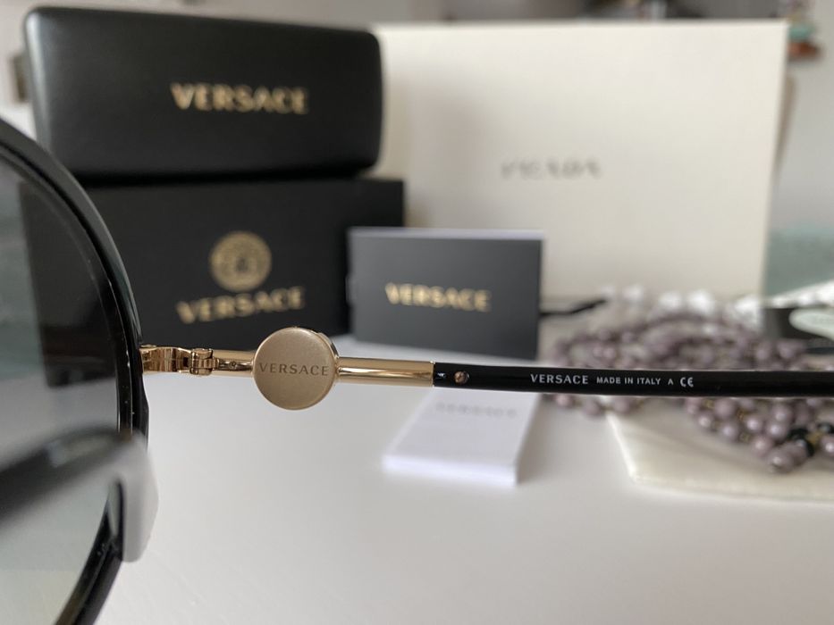 Versace okulary okrągłe czarne złote meduzy koła