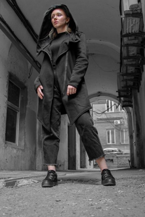 Черная теплая женская мантия на флисе кардиган накидка