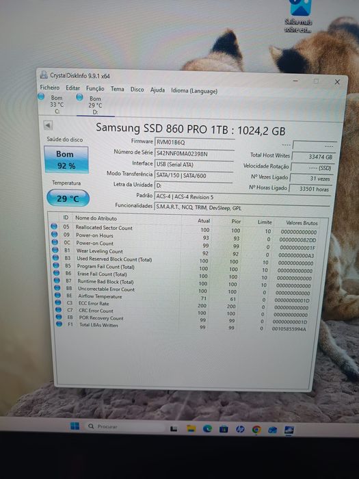 2x Samsung 860 PRO 1TB SSD SATA Enterprise – 92% Saúde – Excelente Estado