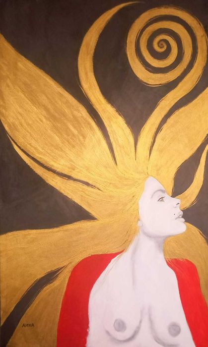 "FEMINILIDADE DIVINA" acrílico sobre tela 71,5x120cm by Alexa