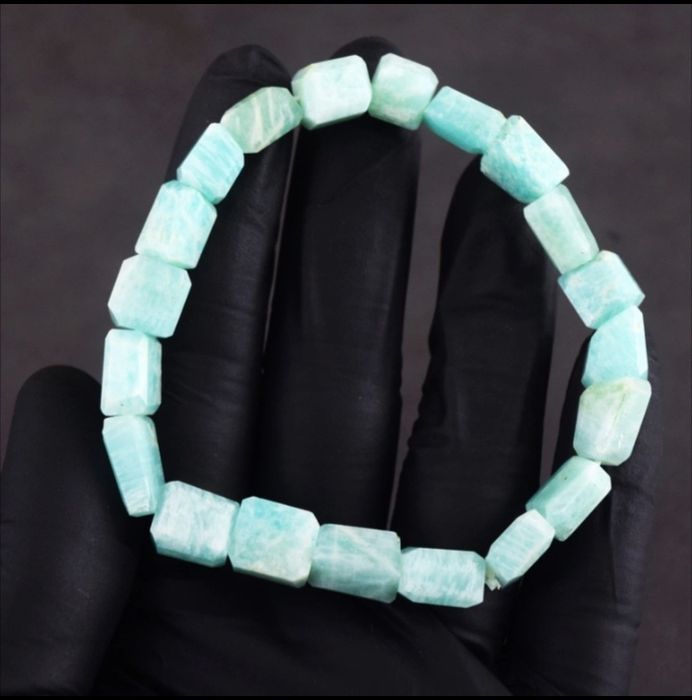 Pulseira de Contas Facetadas de Amazonita Genuína Natural 108 Quilates