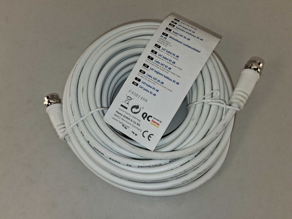 N043 Kabel Antenowy SAT Hama 10 M F-Plug 85 DB Classic Line